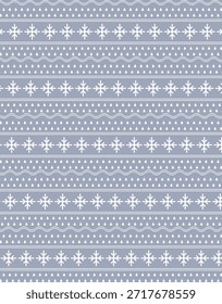Nordic winter pattern with white snowflakes and dots on soft gray background