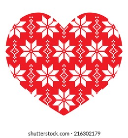 Nordic, winter red heart pattern   