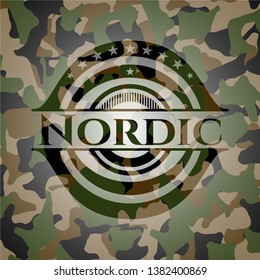 Nordic written on a camo texture. Vector Illustration. Detailed.