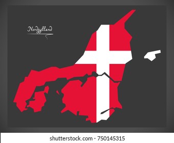 Nordjylland map of Denmark with Danish national flag illustration