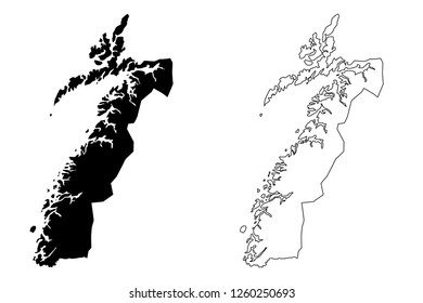 Nordland (Administrative divisions of Norway, Kingdom of Norway) map vector illustration, scribble sketch Nordland fylke map