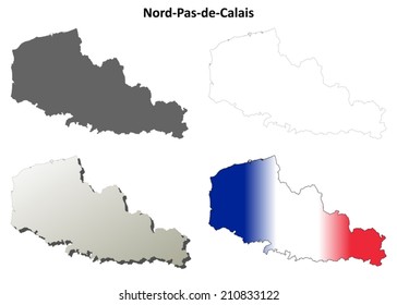 Nord-Pas-de-Calais blank detailed outline map set - vector version