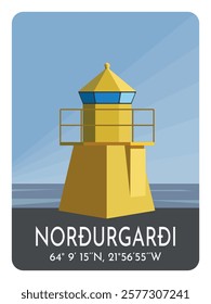 Nordurgardi, Nördurgarði, Lighthouse, located at the northern pier in the harbor of Reykjavik, Iceland. Vector Illustration