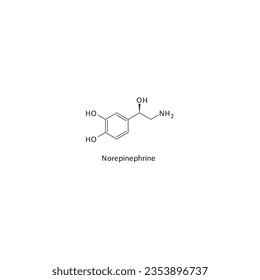 Norepinephrine flat skeletal molecular structure α1 agonist drug used in cardiovascualr problems, shock treatment. Vector illustration.