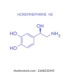 Fórmula química estructural de norepinefrina aislada sobre fondo blanco. La melatonina hormona promueve el sueño profundo. Conceptos científicos médicos. Ilustración del vector EPS10.