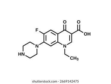 Norfloxacin structural formula, vector illustration