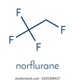 Norflurane (1,1,1,2-tetrafluoroethane, HFC-134a) haloalkane molecule. Skeletal formula.