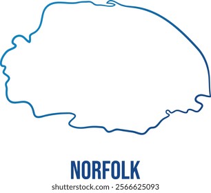 Norfolk ceremonial county simplified map. Hand drawn abstract line map. Illuminated Blue gradient contour