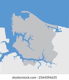 Norfolk city printable map. Silhouette of Norfolk VA with river and bay.