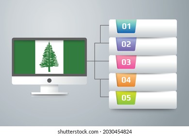 Norfolk Island Flag with Infographic Design Incorporate with Computer Monitor. Vector illustration.