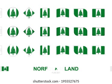 Bandera de la isla de Norfolk, banderas simples de la isla de Norfolk con tres efectos diferentes. Ilustración vectorial.