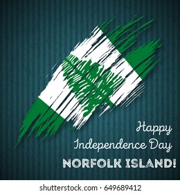 Norfolk Island Independence Day Patriotic Design. Expressive Brush Stroke in National Flag Colors on dark striped background. Happy Independence Day Norfolk Island Vector Greeting Card.