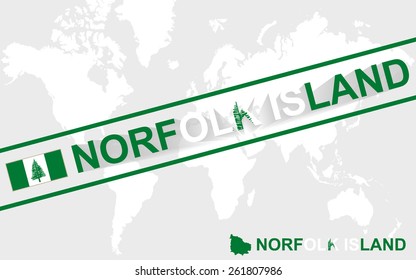 Norfolk Island map flag and text illustration, on world map
