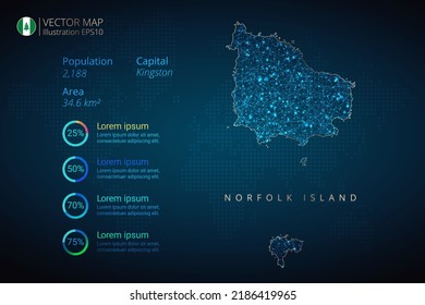Norfolk Island Karte Infografik Vektorvorlage mit abstraktem geometrischem Mesh Polygonal Lichtkonzept auf blauem Hintergrund. Vorlage für Diagramm, Grafik, Präsentation und Diagramm.