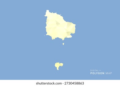 Mapa de la isla de Norfolk en estilo de Vector de polígono bajo, ilustración de forma geométrica con tonos amarillos suaves sobre fondo azul, silueta limpia para infografía.