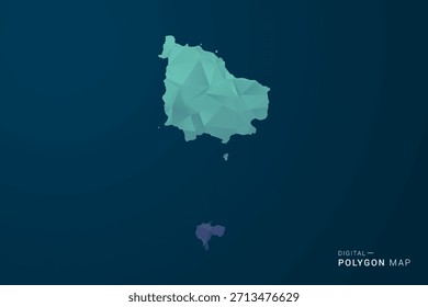 Mapa de la isla de Norfolk: Ilustración vectorial de estilo polígono con degradado azul azulado, diseño geométrico de bajo contenido de polietileno, inspirada en la Tecnología y en la tecnología digital, silueta limpia sobre fondo oscuro.