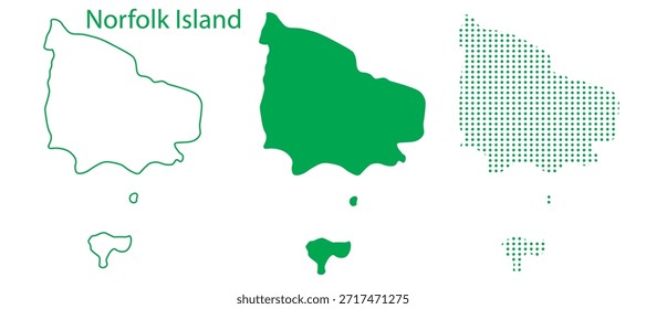 Conjunto de Vectores del mapa de la isla de Norfolk, Territorio externo australiano Silueta Formas verdes punteadas, Plantilla de infografía Country de la isla de Norfolk, EPS editable Geografía de la isla de Norfolk