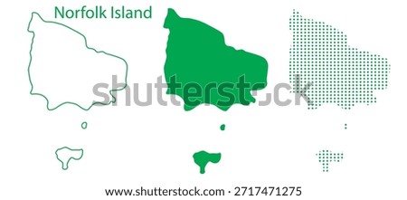 Norfolk Island Map Vector Set, Australian External Territory Outline Silhouette Dotted Green Shapes, Norfolk Island Country Infographic Template, Editable EPS Norfolk Island Geography