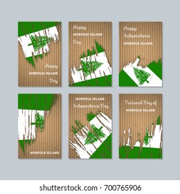 Norfolk Island Patriotic Cards for National Day. Expressive Brush Stroke in National Flag Colors on kraft paper background. Norfolk Island Patriotic Vector Greeting Card.