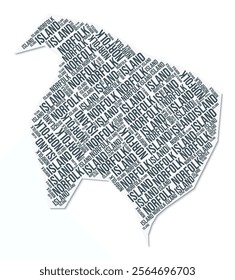 Norfolk Island shape text cloud. Country border with shadow on white background. Norfolk Island with regions division in vintage gazette style. Creative vector illustration.