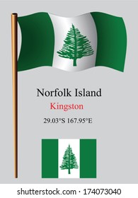 norfolk island wavy flag and coordinates against gray background, vector art illustration, image contains transparency