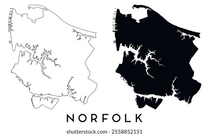 Norfolk map outline and black silhouette vector