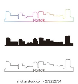 Norfolk skyline linear style with rainbow in editable vector file