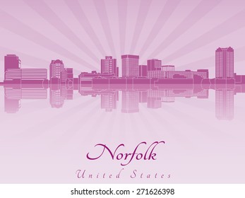 Norfolk skyline in purple radiant orchid in editable vector file