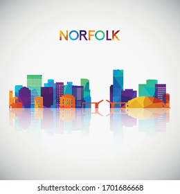 Norfolk skyline silhouette in colorful geometric style. Symbol for your design. Vector illustration.