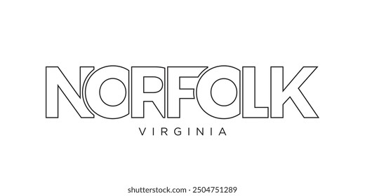 Norfolk, Virginia, USA typography slogan design. America logo with graphic city lettering for print and web.