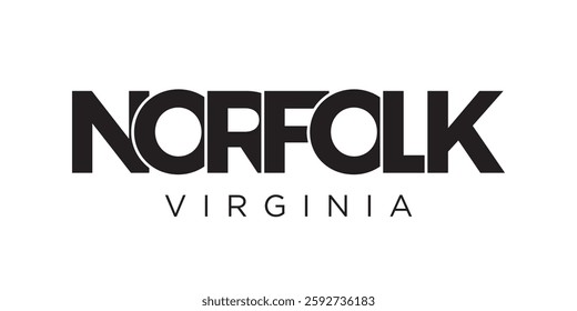 Norfolk, Virginia, USA typography slogan design. America logo with graphic city lettering for print and web.