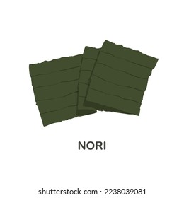 Nori Superfood Seetang. Traditionelle asiatische Küche. Vektorgrafik im trendigen, flachen Stil einzeln auf weißem Hintergrund.