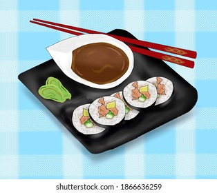 Norimaki is sushi made from Japanese vinegar rice, then on seaweed paper. On top of it are given various side dishes for stuffing such as salmon, tuna, octopus, and cucumber. 