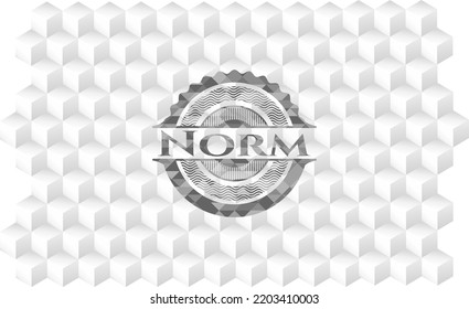 Norm grey emblem. Retro with geometric cube white background. 