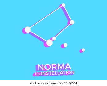 Norma constellation 3d symbol. Constellation icon in isometric style on blue background. Cluster of stars and galaxies. Vector illustration