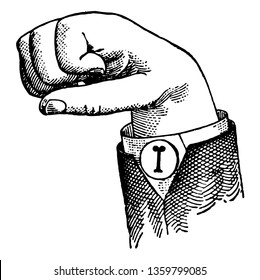 Normal Aperture Mixed Primary High Vowel positions. The voice phalanx of thumb accented and in contact with terminal phalanx of accented finger, vintage line drawing or engraving illustration.