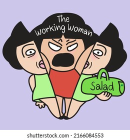Normal Calm Girl Transform To A Hot Tempered Person After She Become A Working Woman Concept Card Character illustration