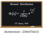 Normal Distribution on a black chalkboard.. Education. Science. Formula. Vector illustration. 