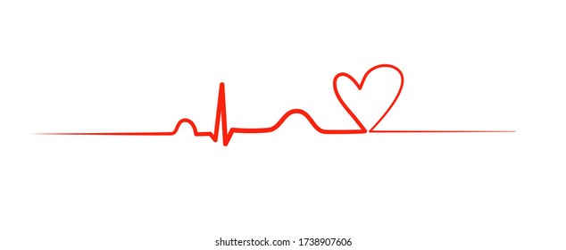 Normal ECG and heart one line vector. 