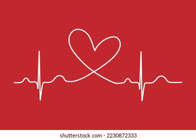 Normal electrocardiogram (ECG ,EKG) pattern with heart shape on red background.Pulse rate line.Cardiac beat.Vital sign.Medical health care concept.Vector.Illustration.