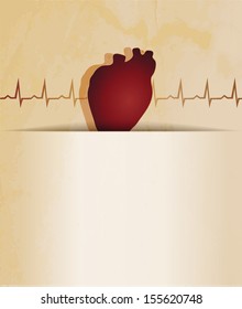 Normal heart beat rhythm, cardiogram  and heart wallpaper. Medical background. Vintage design.