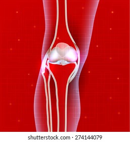 Normal knee joint abstract red background, leg silhouette