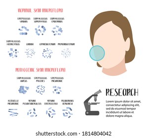 Normal, Pathogenic Skin Microflora. Bacteria. Microbiome. Vector Flat Cartoon