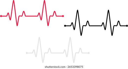 Ritmo normal e três graus de diagrama de bloqueio AV para o coração humano. Diagrama do ritmo normal e bloqueio AV de um coração humano. Ilustração vetorial em estilo plano isolada em fundo branco.