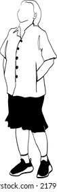 normal women looking up with interest , arm up, showing up , wondered isolated on white