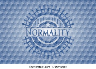 Normality blue emblem or badge with abstract geometric pattern background. Vector Illustration. Detailed.