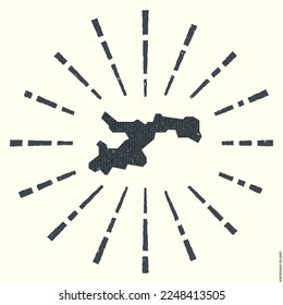 Norman Island Logo. Grunge sunburst poster with border map. Shape of Norman Island filled with hex digits with sunburst rays around. Attractive vector illustration.