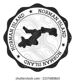 Norman Island outdoor stamp. Round sticker with map with topographic isolines. Vector illustration. Can be used as insignia, logotype, label, sticker or badge of the Norman Island.