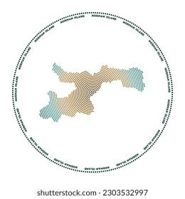 Norman Island round logo. Digital style shape of Norman Island in dotted circle with the name. Tech icon with gradient dots. Appealing vector illustration.