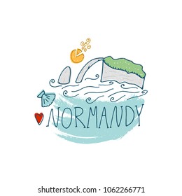 Normandy cartoon hand drawn illustration. Cute Travel concept